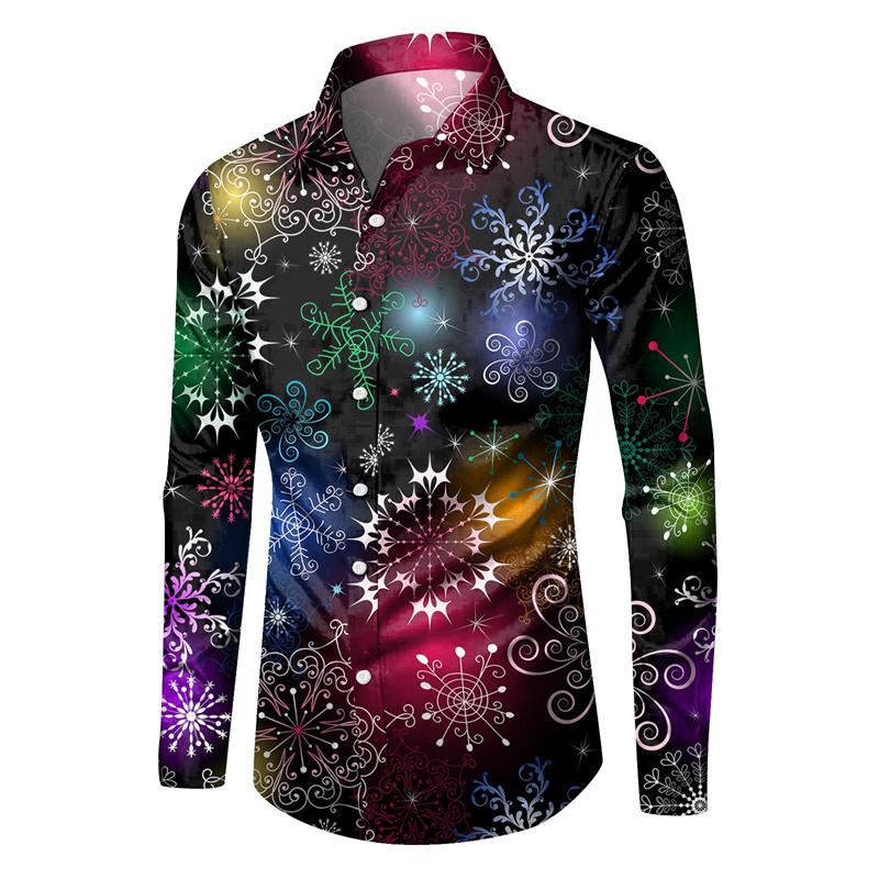 Christmas Men's Dress Shirt with Red Snowflake and Cedar Pattern, Black Lapel Bow Tie, Festive Party Style Men's Shirt