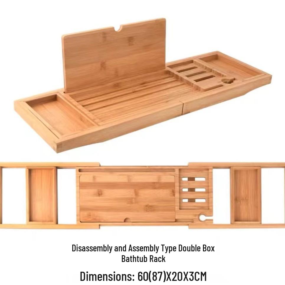 Detachable Bamboo Bathtub Tray and Storage Shelf with Retractable Phone, Tablet, and Wine Holder