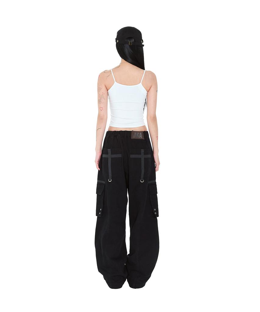 AAKAM Knee Pin-Tuck Taped Cargo Pants (Black)