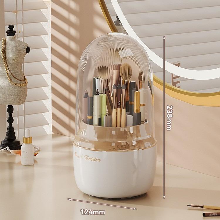 

1PC Make Up Brush Organizer 360 Rotating Cosmetics Makeup Brush Storage Box Holder with Lid Dustproof 7 Slot Storage Container