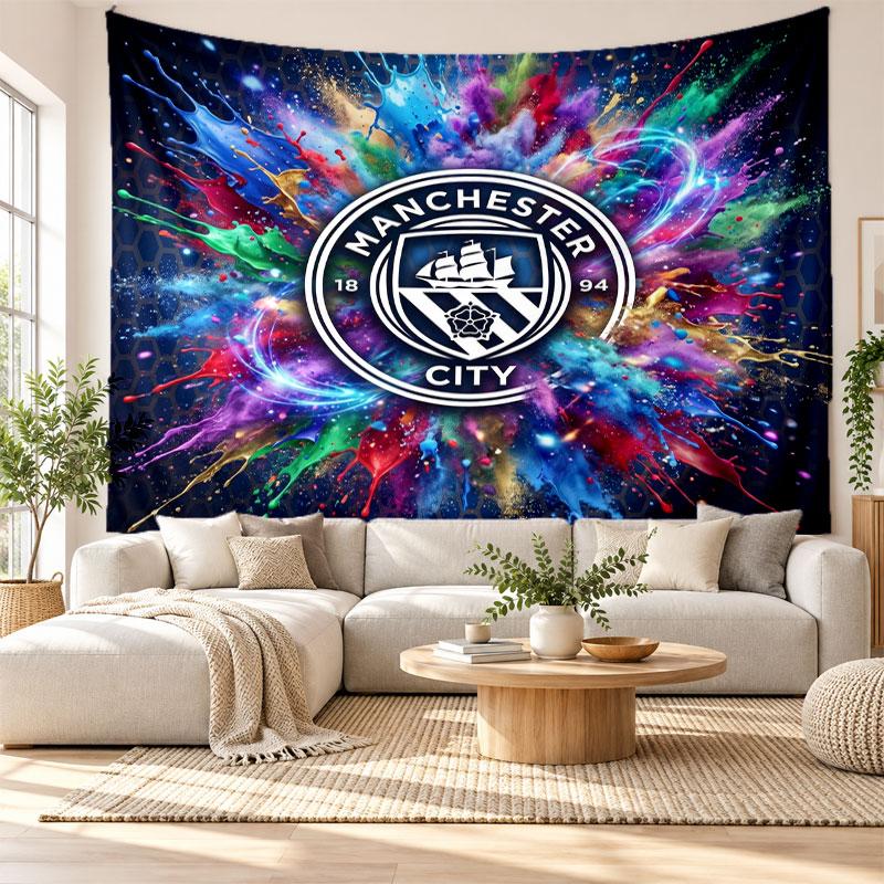 Arazzo da Parete Manchester City, Tessuto Morbido da Appendere, Sfondo Decorativo per Camera da Letto, Arte da Parete per la Casa