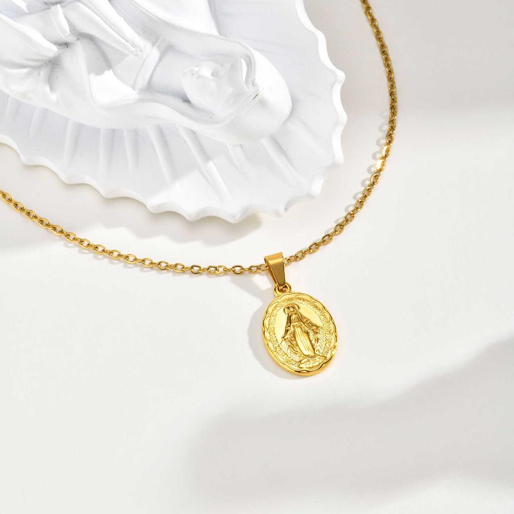 Gold Plated Virgin Mary Pendant Necklace For Women Stainless Steel Chain Choker Necklaces Religious Pray Jewelry Gift