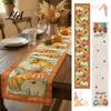 Kitchen Dining Decor Thanksgiving Harvest Table Runner, Fall Pumpkin And Maple Leaf Pattern Decorations Print, Linen Long Flag for Home Seasonal
