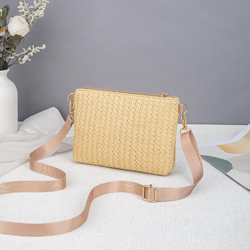 Women's Solid Color Straw Woven Crossbody Bag, Casual Versatile Shoulder Clutch Purse for Daily & Commute