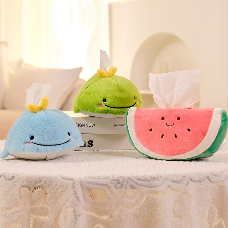Cartoon Cute Plush Tissue Boxes Pineapple Watermelon Avocado Whale Creativity Home Car Soft Paper Holder Napkin Case Nice Gifts