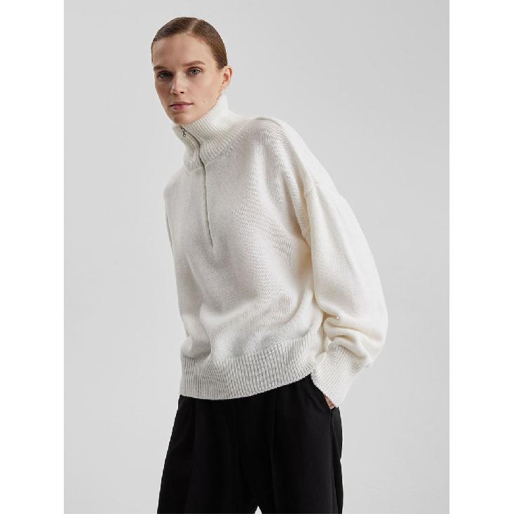 Knitted Lady'S Sweater Stand Collar Drop Shoulder Sleeves Loose Oversized Zippers Fluffy Pullover Autumn Casual Jumper