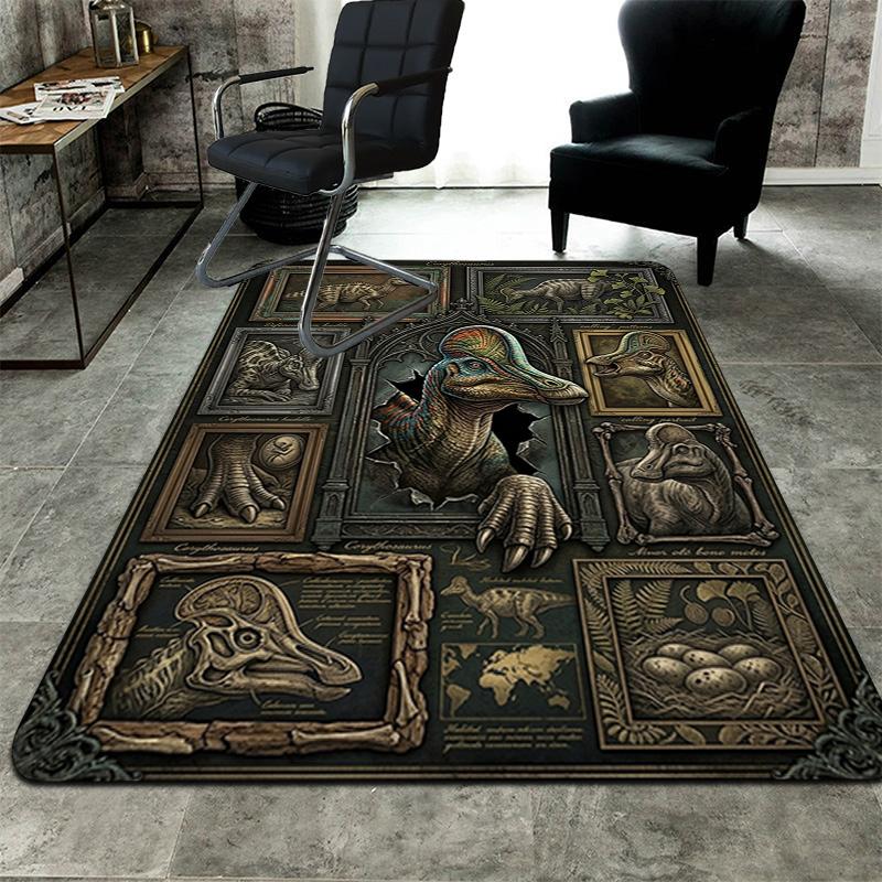 Dinosaur Fossil Exhibition Pattern Rug Floor Mat for Living Room or Bedroom Soft and Comfortable Carpet a Gift for Birthday and Holiday.