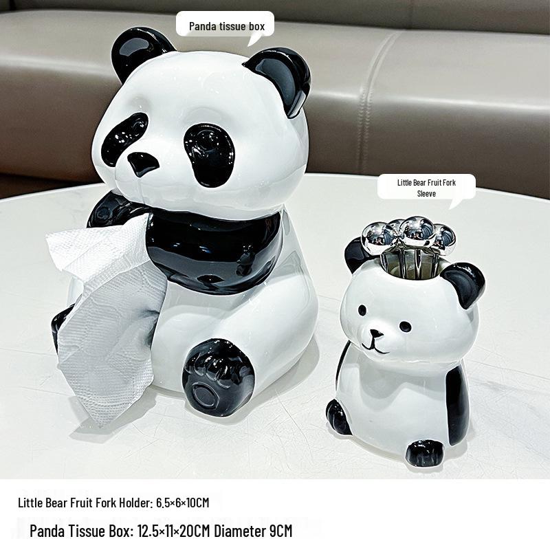 Panda Ceramic Tissue Box Holder - Creative Cartoon Napkin Dispenser for Living Room Decor