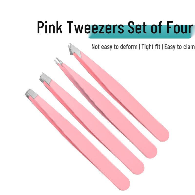 4-Piece Stainless Steel Tweezers Set for Eyelash Extensions and Beard Plucking