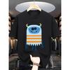 European Size Men'S Casual Crew Neck T-Shirt with Cartoon Monster Print - Soft Brown, Playful Design for Spring & Summer, Outdoor & Indoor Wear