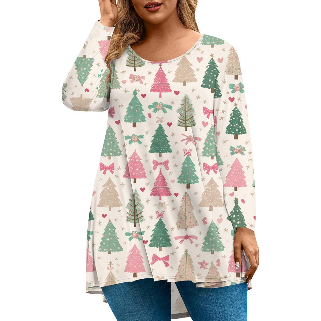 Women's Fashionable Casual Long Sleeved Plus Size Print Top Plus Size Floral Print Top