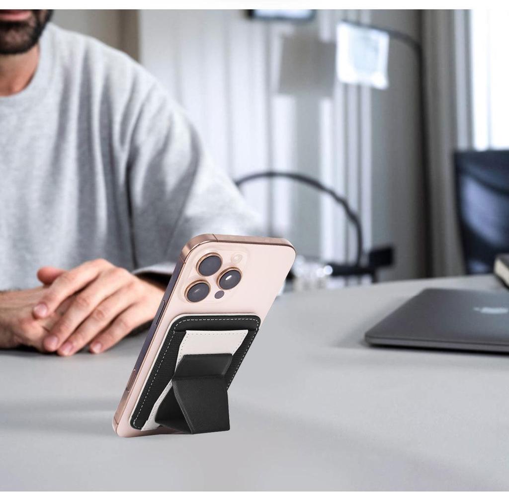 Magnetic Card Holder PU Leather Phone Stand Compatible with MagSafe