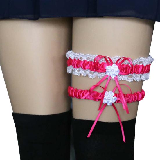 2Pcs/Set Women Garters Elastic Lace Trim Sexy Women Girl Bowknot Decor Garters Belt Suspender Bridal Accessories for Wedding