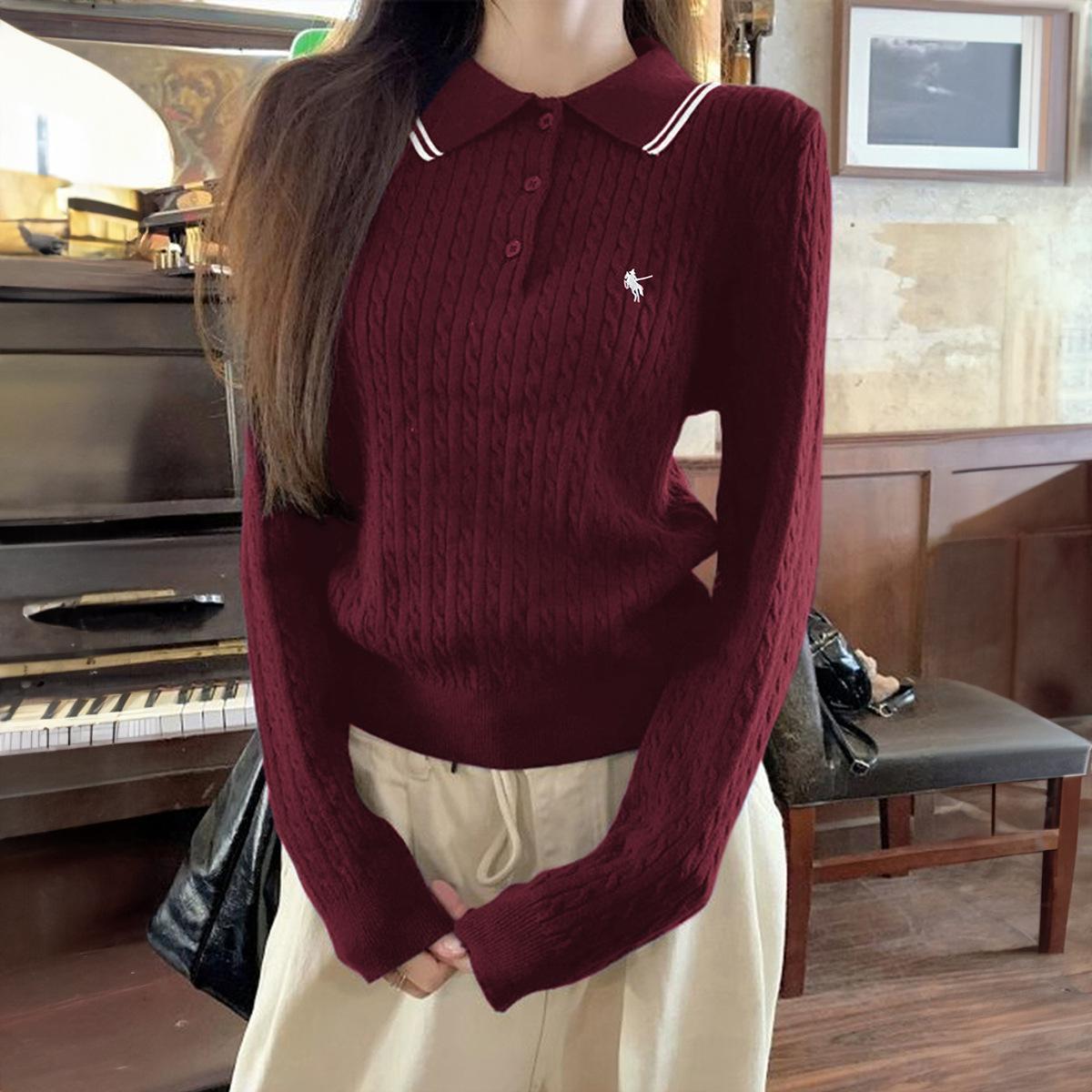 

Versatile Solid Color Long Sleeve Shirts and Sweaters for Women 2025 Autumn and Winter S кларет