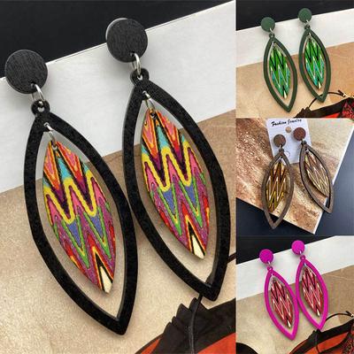 Liście Drewniana Biżuteria Boho Kolczyki Wiszące Vintage Kolczyki Geometryczne