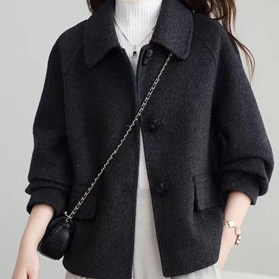 Manteau Double Face en Cachemire Petite Taille Automne/Hiver 2025: Manteau Court Lâche en Laine Style Coréen pour Femme