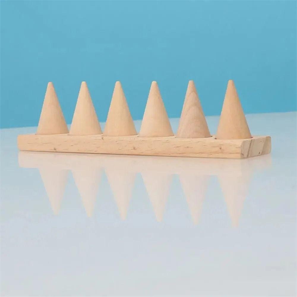 Desktop Ornament Modern Wood Cone Ring Display Stand Retro Space Saving Bangle Storage Tray Decorative Ring Storage Rack Shop