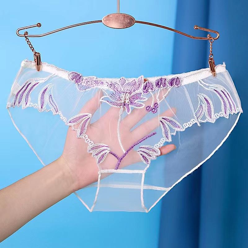 Transparent Mesh Panties for Women Lace Sexy Underwear Low-Waist Female Traceless Underpants Perspective Briefs Lingerie