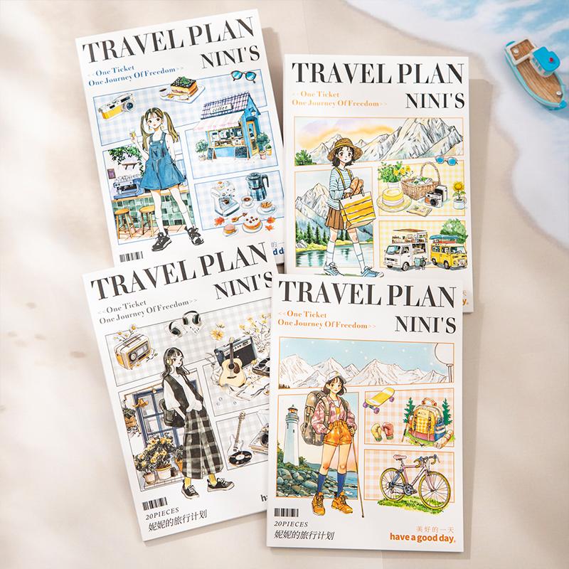 Journal GO 20pcs Nini's Travel Plans Cute Stickers for Collage Junk Journal Scrapbooking Decoration Statioeny Decals