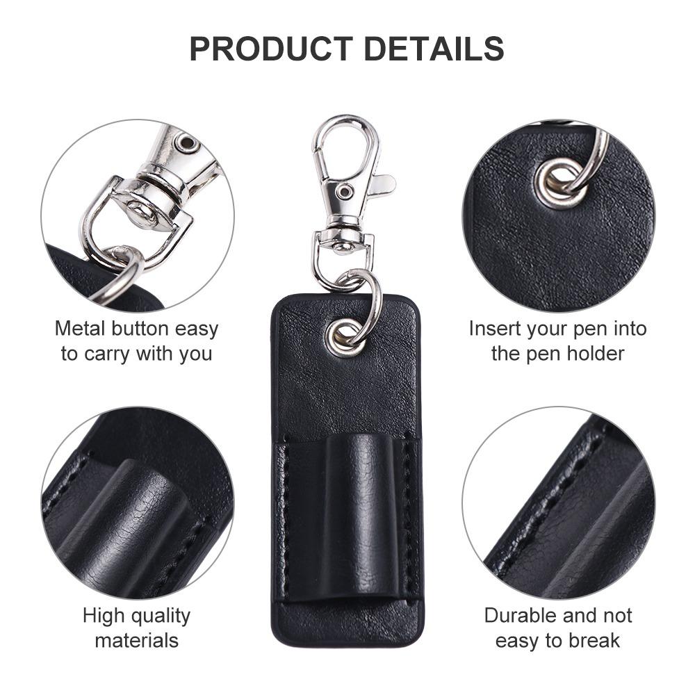 Business Pen Storage Stationery Pu Leather Badge Clip Pen Holder Keychain Sleeve Pouch Pencil Organizer Pen Protector Keyring
