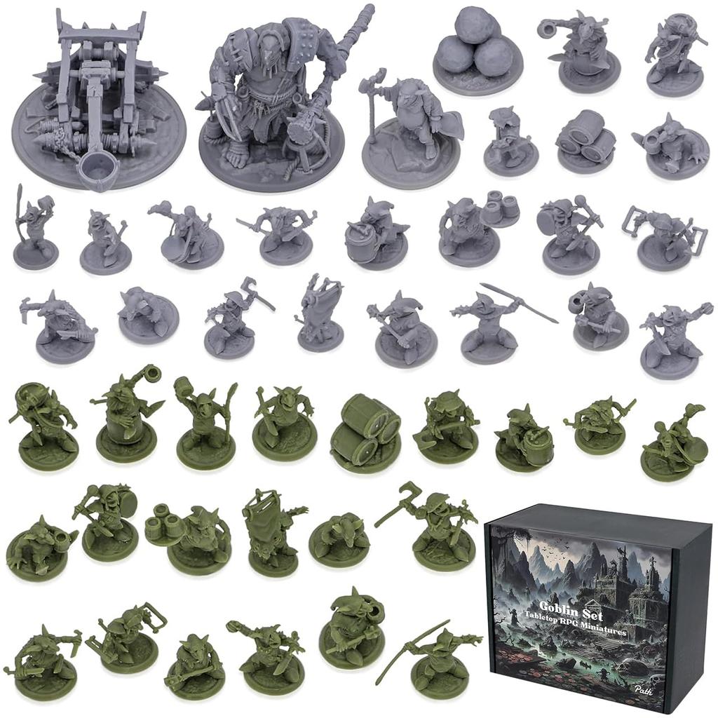 Path Gaming Goblin Horde Miniature Kit, 46 Unpainted Figures, 28mm Scale, Tabletop Role-Playing/D&D Compatible, Gob46