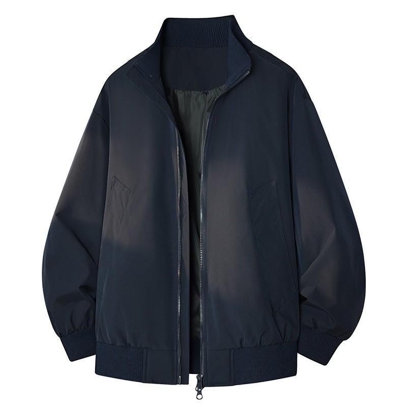 Mens Stand Collar Flight Jacket Winter Loose Fit Short Casual Cotton Blend Outerwear