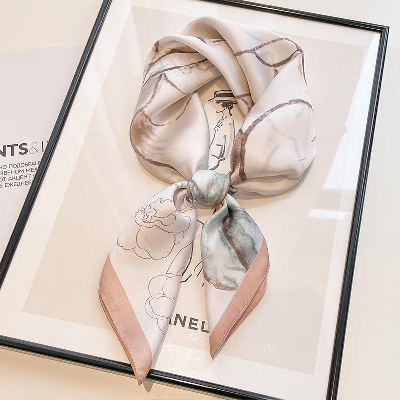 Green Oil Painting Small Square Scarf Silk Scarf Women's Summer Thin Sunscreen Spring and Autumn Headscarf Head Scarf Tied Bag Headband Belt