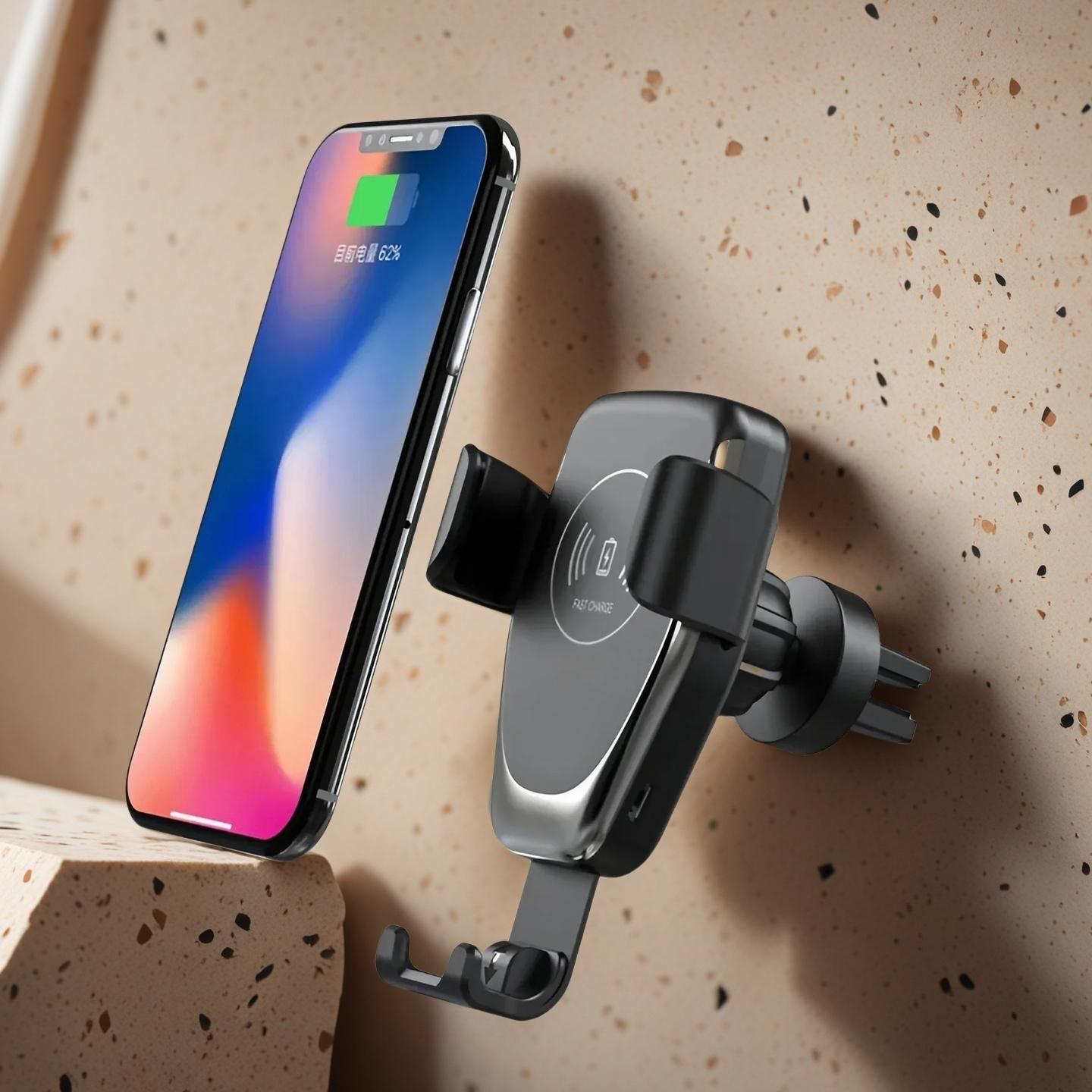 

Wireless Car Charger Mount Qi Fast Charging Holder with LED Indicator Auto Clamping Air Vent Grip for Smartphones чёрный