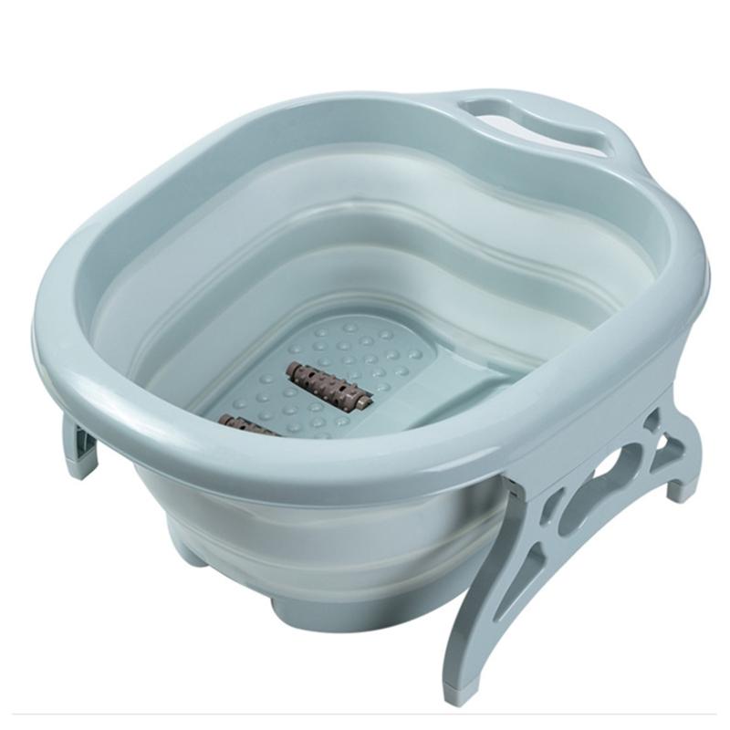 Collapsible Large Fold Foot Soaking Tub Foot Bath Massager with Massaging Rollers Foot Bath Plastic Wash Basin Foot Spa 1 синий