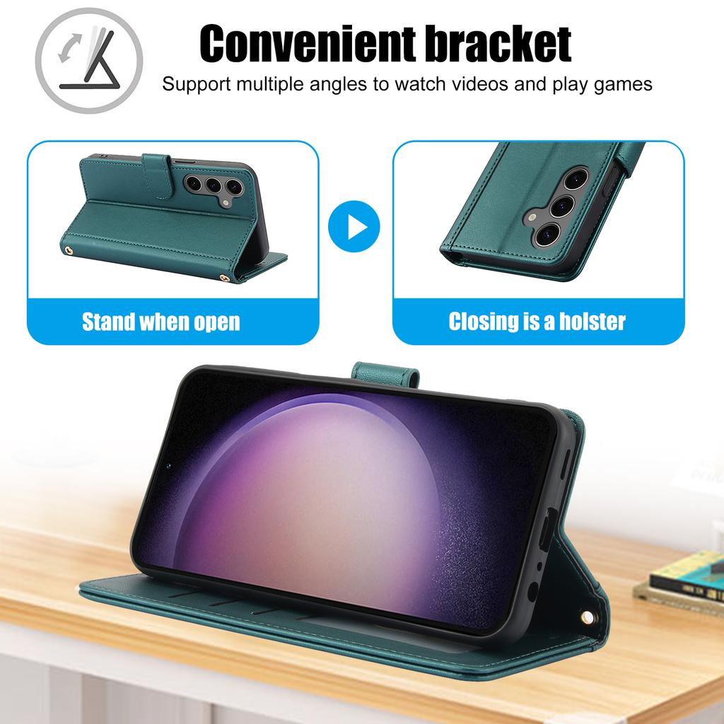 For Samsung Galaxy S26+ Case PU Leather Stand View Phone Wallet Cover with Hand Strap