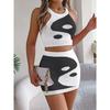 QICED Spring Summer Contrasting Color Crop Top, Hip-hugging Skirt, Knitted Suit Women's Wear