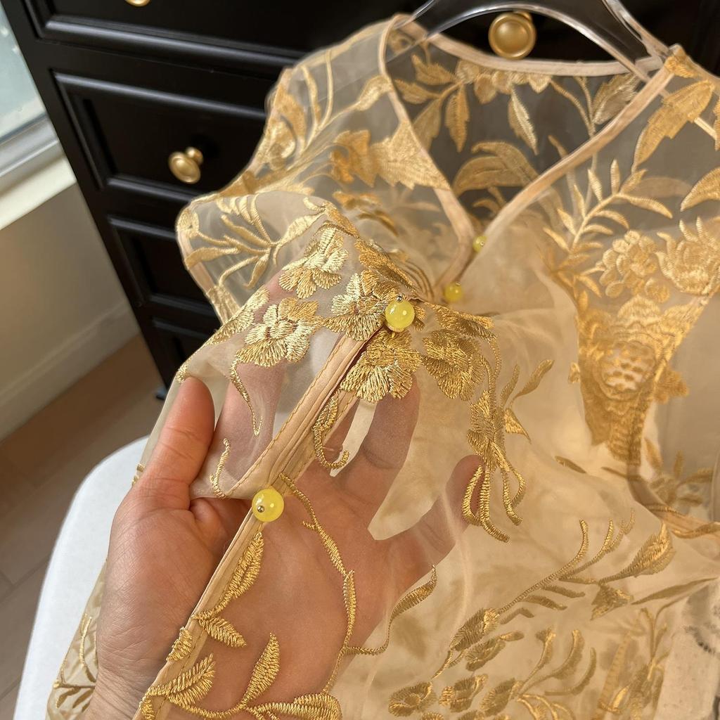 6615 gauze embroidered mesh vest women's summer retro loose thin temperament vest vest