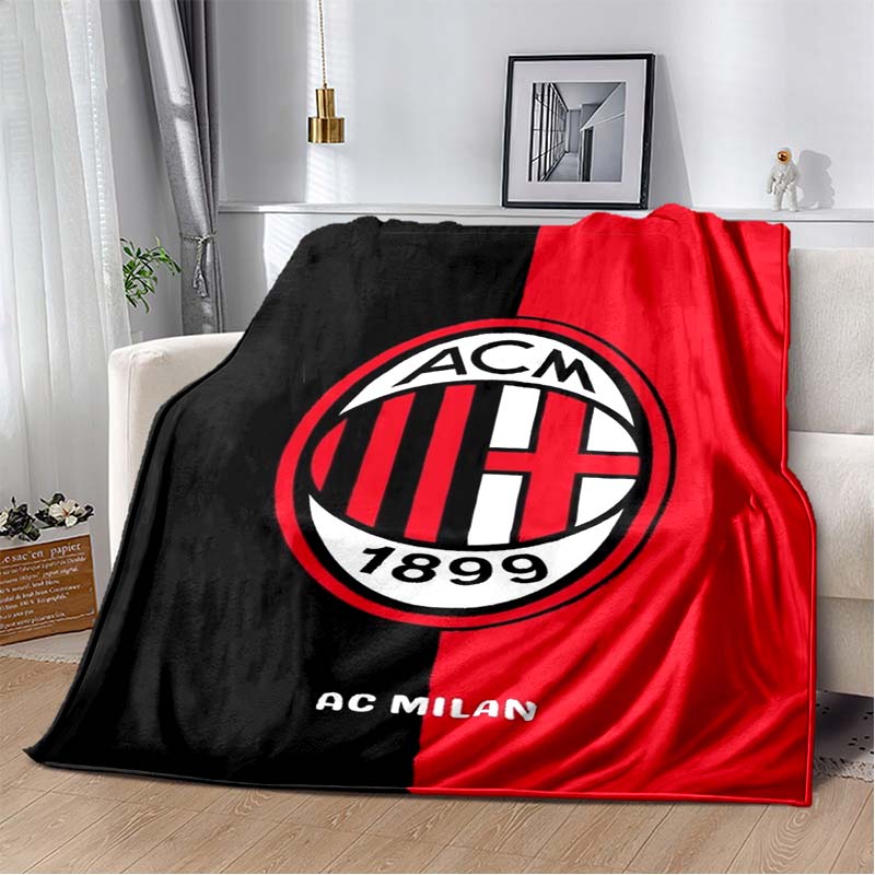 AC Milan Football Club Half Black Red Split ACM 1899 Logo Flannel Blanket Soft Warm Lightweight Sports Fan Washable Throw Blanket Bedroom Sofa Decor