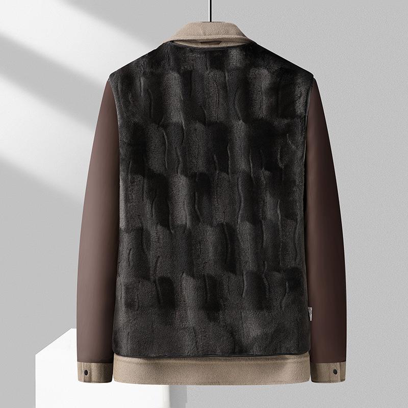 100% Lã Outono e Inverno Novo Casaco Curto Lã Dupla Face Forro Veludo Dourado Casaco Jeans Corta-vento Casaco Masculino