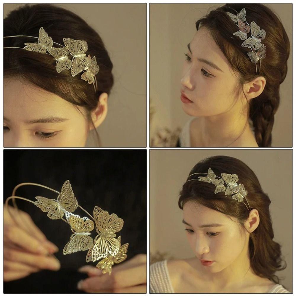Butterfly Hollow Butterfly Headband Gold Double Layer Headband Fashion Tiara Hair Band  Women Use