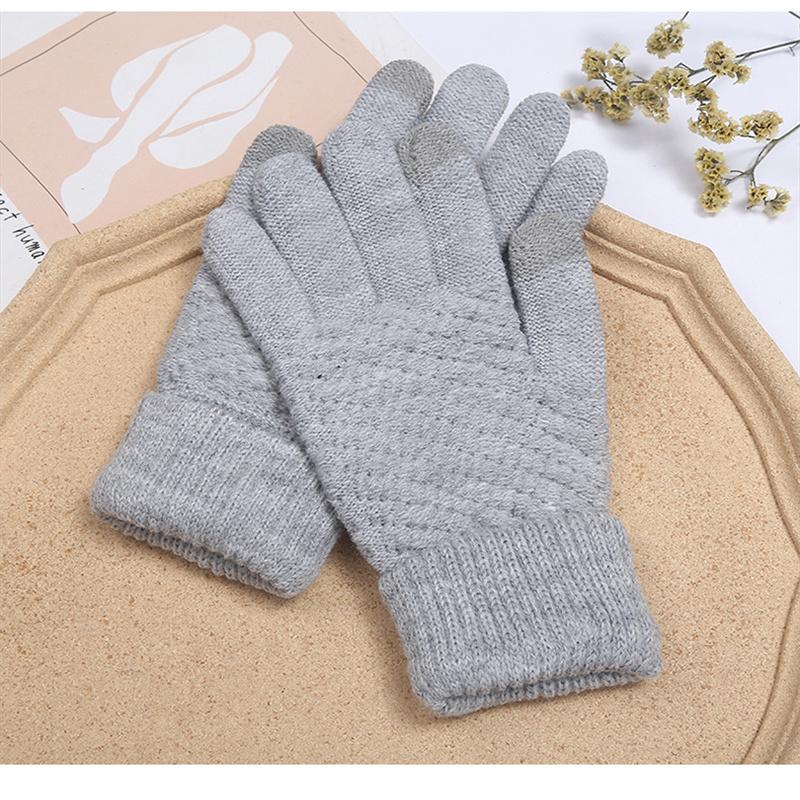 Winter Touch Screen Gloves Women Men Warm Stretch Knit Mittens Imitation Wool Full Finger Guantes Female Crochet Luvas Thicken