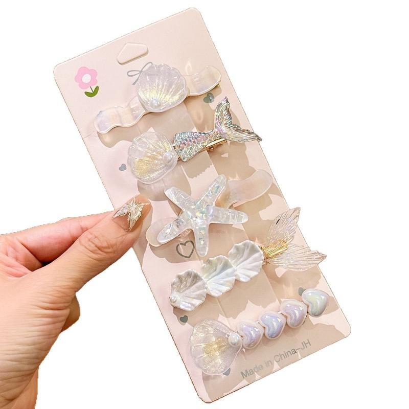 5Pcs Girls Cute Mermaid Ocean Hair Clips Starfish Shell Design Non Slip Grip For Daily Wear Birthday Parties Beach Trips