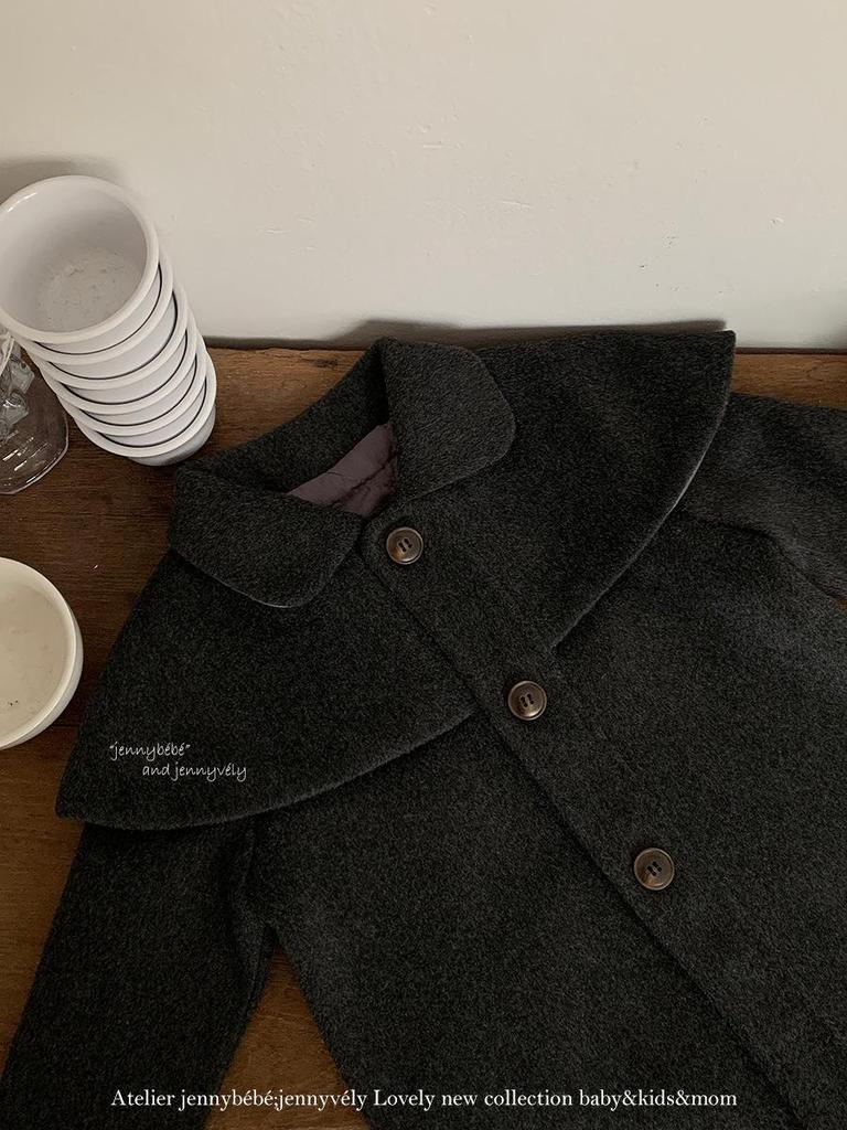 Jennybebe Girls' Elegant Woolen Winter Coat - Korean & British Style Shawl Design