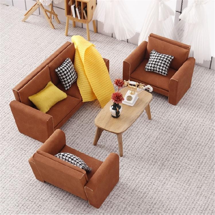 Miniature Dollhouses Sofa Couch 1/12 Scale Handcrafted Wooden Furniture For Living Room Bedroom