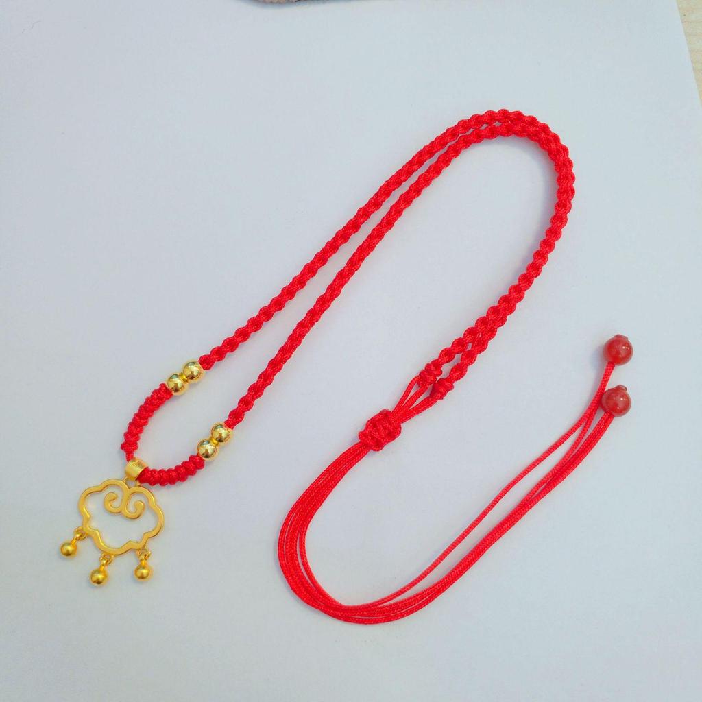 Auspicious Cloud Ruyi Lock Necklace with Bell Pendant - Handmade Woven Good Luck Charm, Qixi Gift for Girlfriend.
