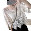 2025 Women's Casual Lace Blouse: Short Sleeve Crochet Shawl, Hollow Out, Fashionable Knit Top