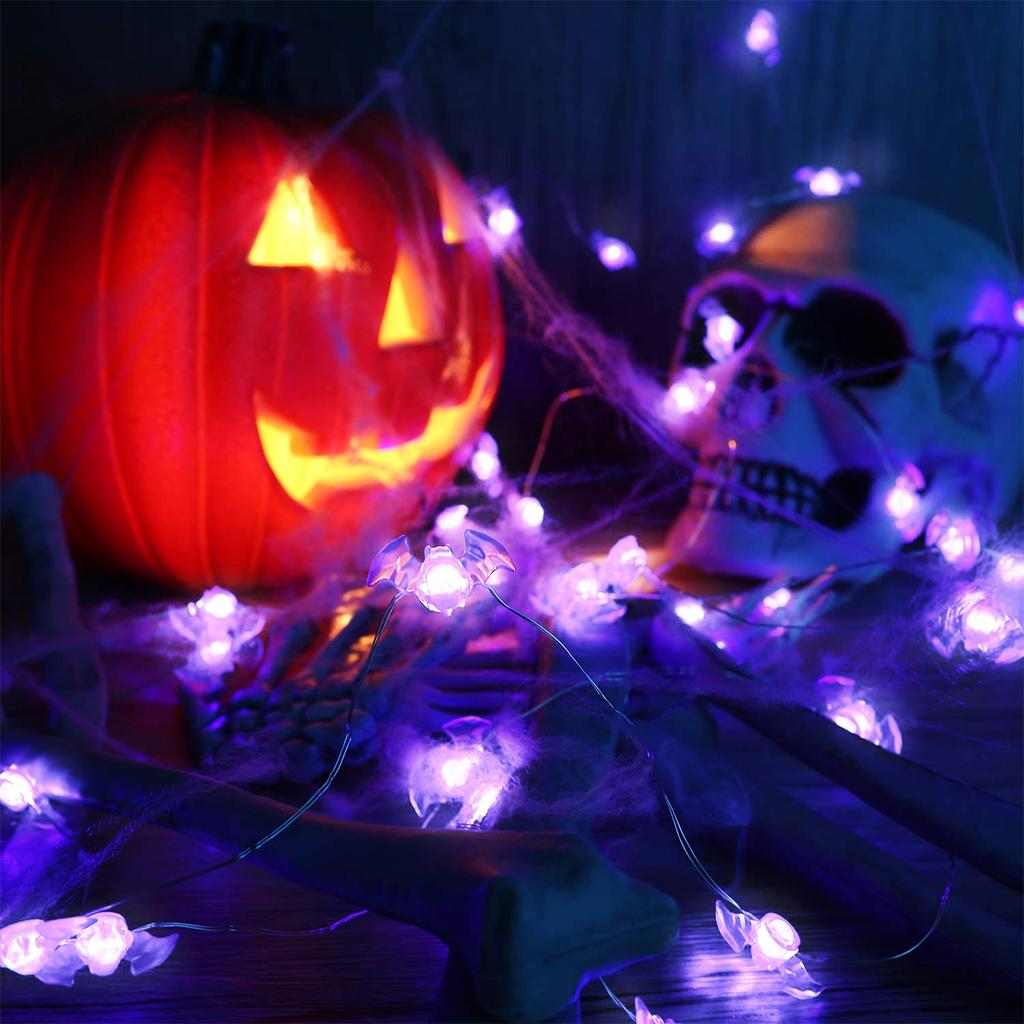 Xiaomi 1pc 20/30 LED Halloween Bat Copper Wire String Light Battery Powered Purple Bat Fairy Lamp For Home Bedroom Festival Party Decor