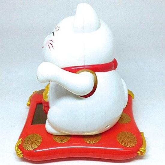 (PLUS COMFORT) Maneki Neko Solar Automatic Moving Height 15cm Wealth Fortune (White Big Size)