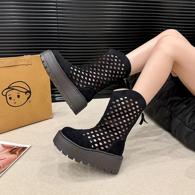 Small Hollow Breathable Fashion Muffin Thick-soled Short Boots Women's New Summer Thick-soled Heightening Cool Boots