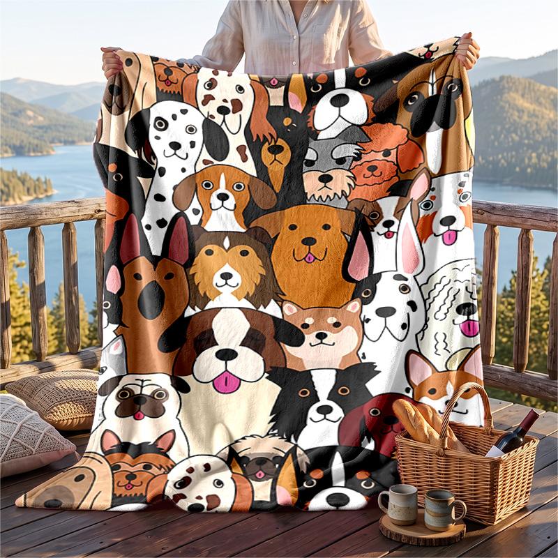 Warm Flannel Blanket Puppy Pattern, Lightweight Comfortable Throw Blanket for Bed Sofa Use