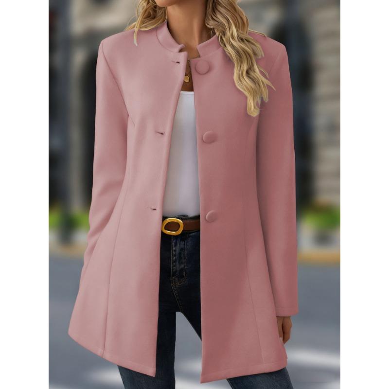 Women S Casual Stand Collar Long Woolen Winter Coat