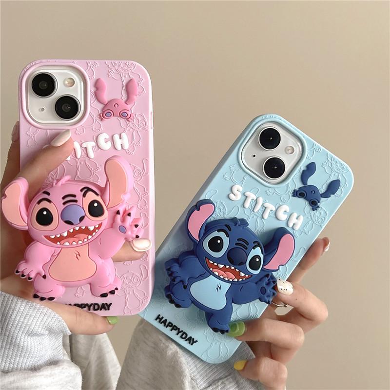 Stitch Cartoon Silicone Holder for iPhone 11/12/13/14, 15/16 Pro Max Case