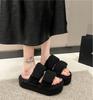 Fashion Med Shoes Woman 2024 House Slippers Platform Fur Flip Flops Pantofle Flock Plush New Massage Flat Hook & Loop Slides with Fur Ro