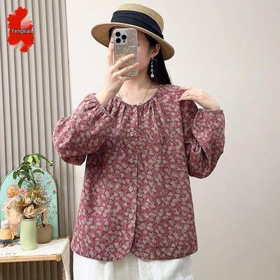 Women's Floral Puff Sleeve Round Neck Blouse