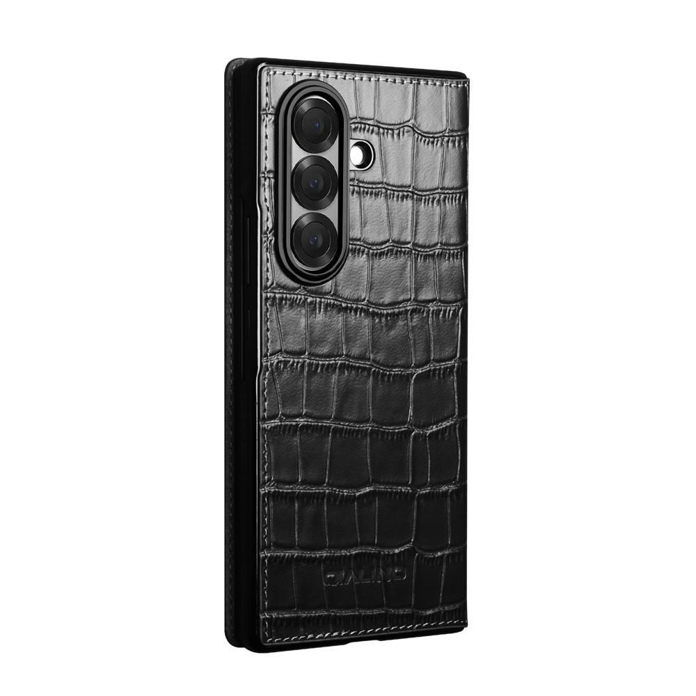 QIALINO For Samsung Galaxy Z Fold7 5G Case Crocodile Texture Genuine Cow Leather Flip Phone Cover